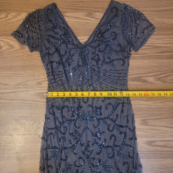 Elegant Gray Beaded Evening Dress - Picture 12 of 13